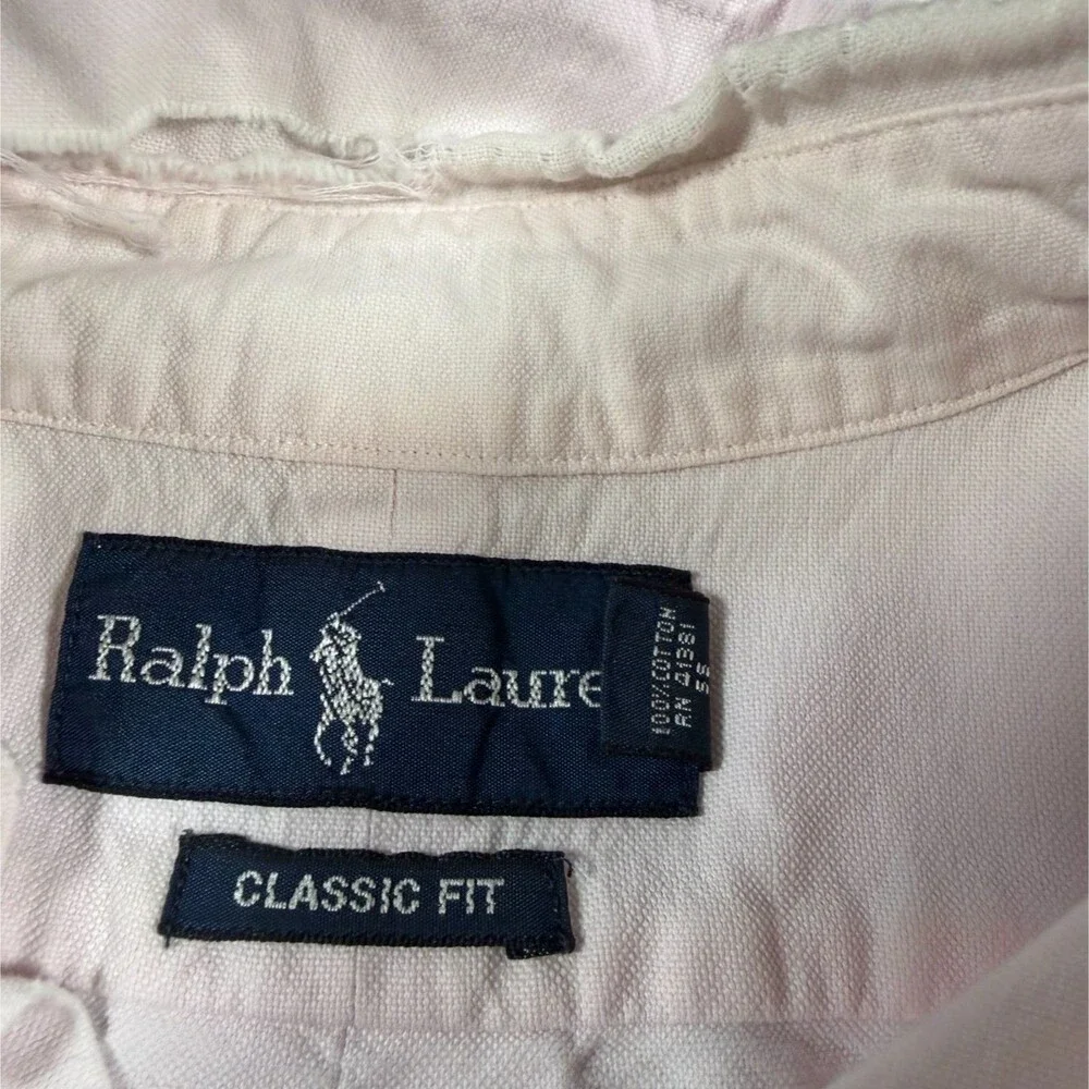 Polo Ralph Lauren Oxford Shirt Men 17.5 34/35 Pink Classic Fit Cotton Flaws - Picture 10 of 15